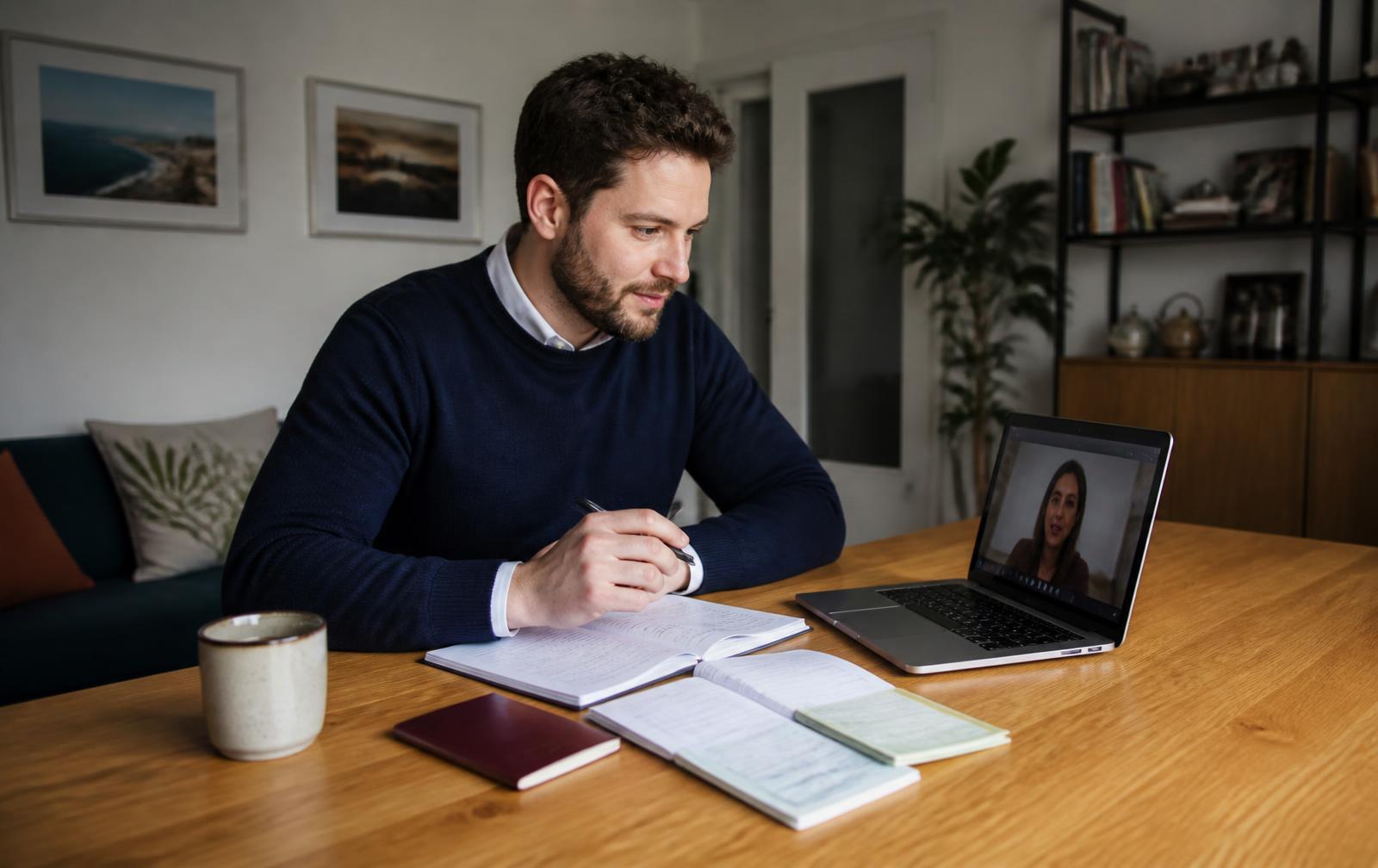 An overseas buyer preparing a French mortgage application during a video call