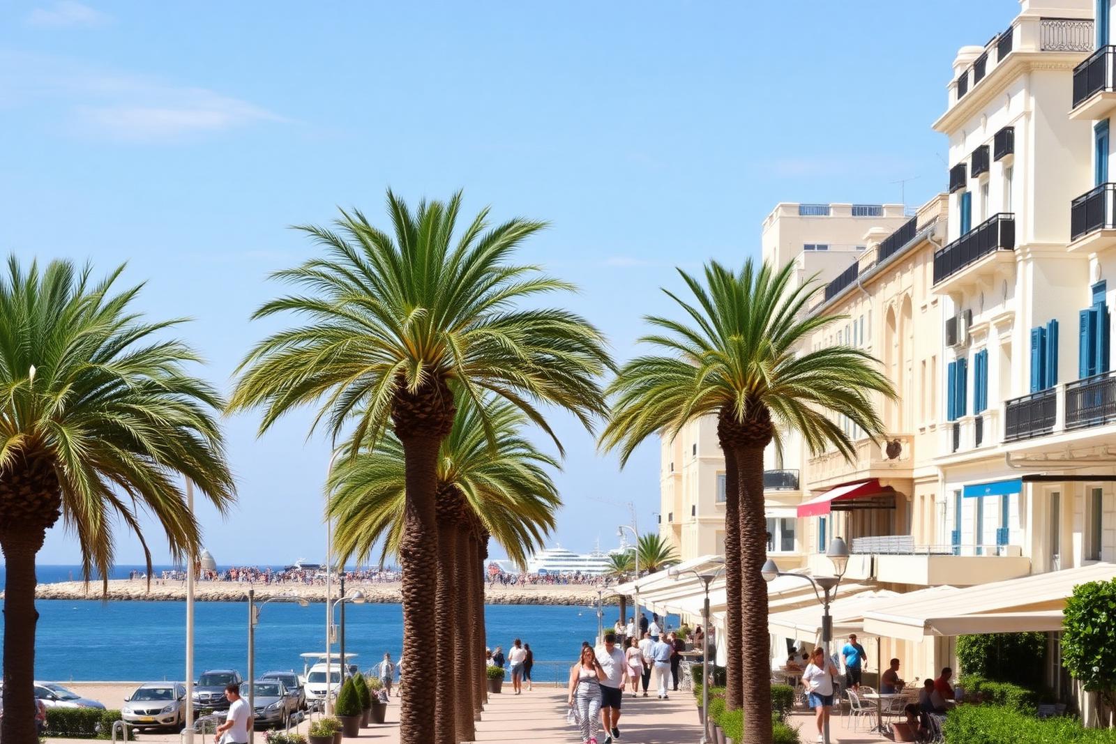 Promenade des Anglais ensoleillée bordée de palmiers