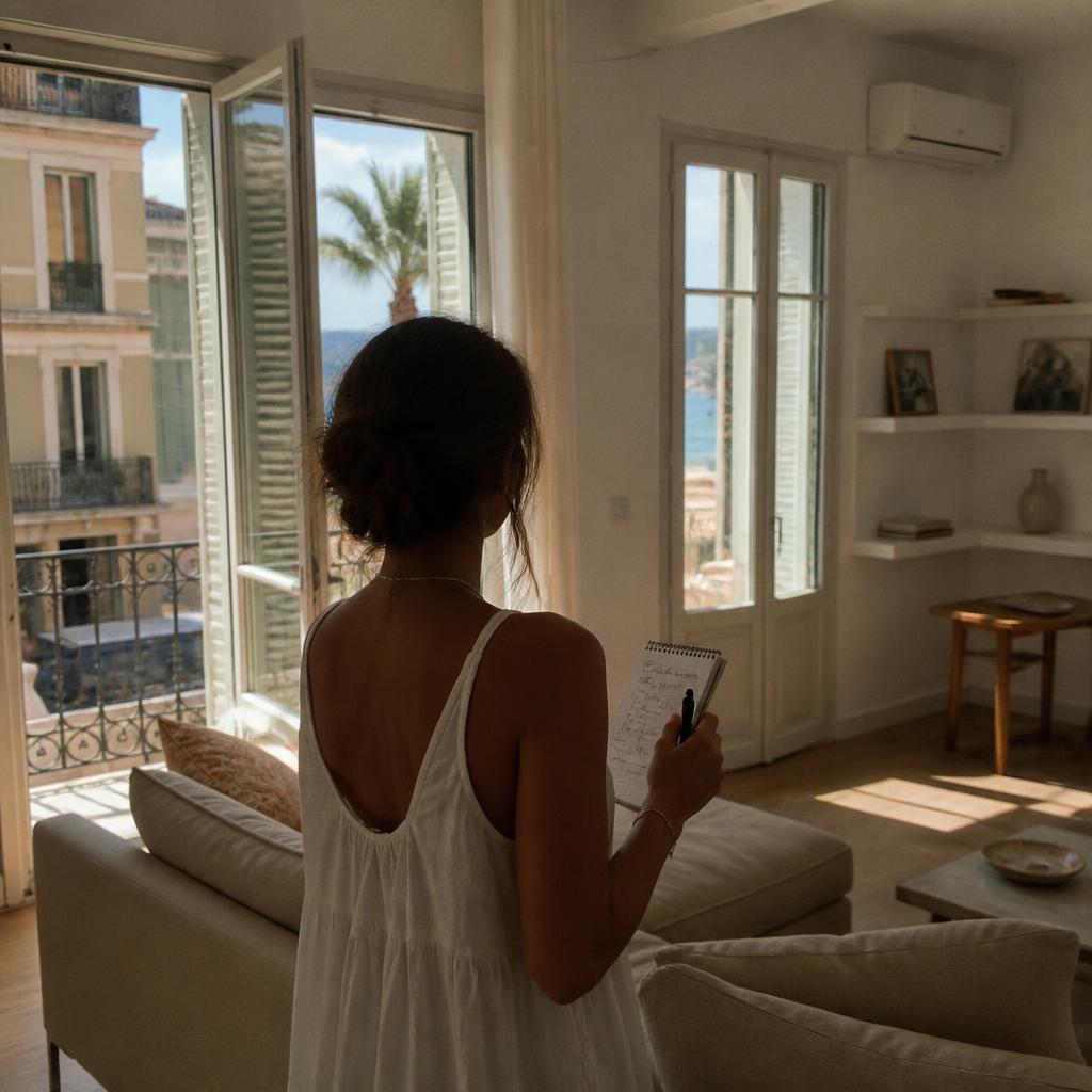 Visite d'appartement en août : vérification de la luminosité, de la climatisation et de l'exposition